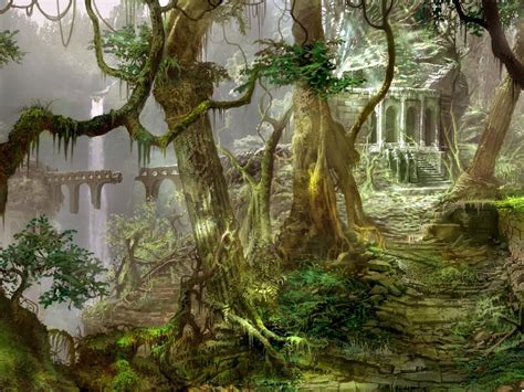 Jungle Forest Waterfall Wallpaper Fantasy Landscape