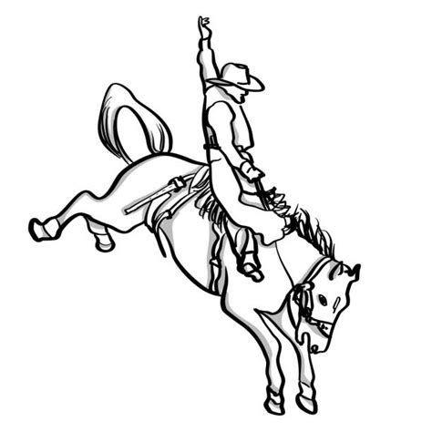 Drawing Of The Cowboy Riding Bucking Bronco Illustrations Royalty Free