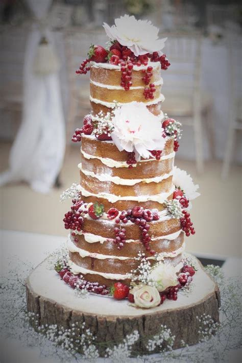 Naked Wedding Cake With Peonies Decorated Cake By CakesDecor
