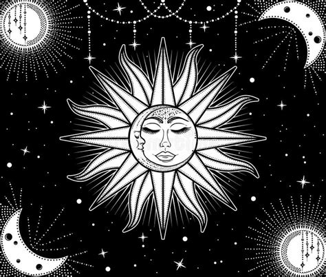 Celestial Night Sun Moon And Stars Graphic Poster Art Illustration