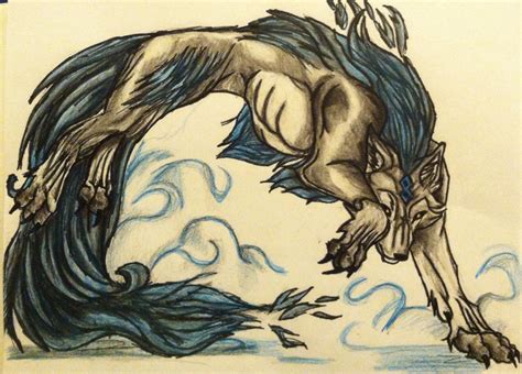 Blue Fire Wolf Anime Wolf Drawings Art
