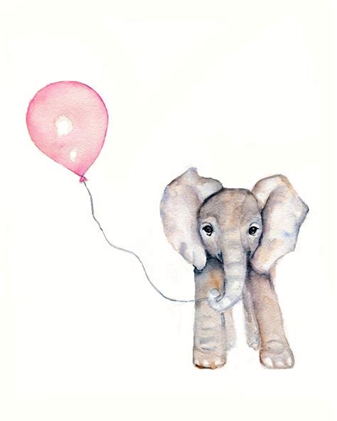 Nursery Print Elephant And Pink Balloon 8 X 10 Girls Nursery Decor