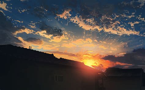 Anime Scenery Sunrise Clouds Sky 4k 68 Wallpaper Pc Desktop
