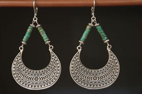 Turquoise Jewelry Earrings Bohemian Earrings Silver Earrings Dangle
