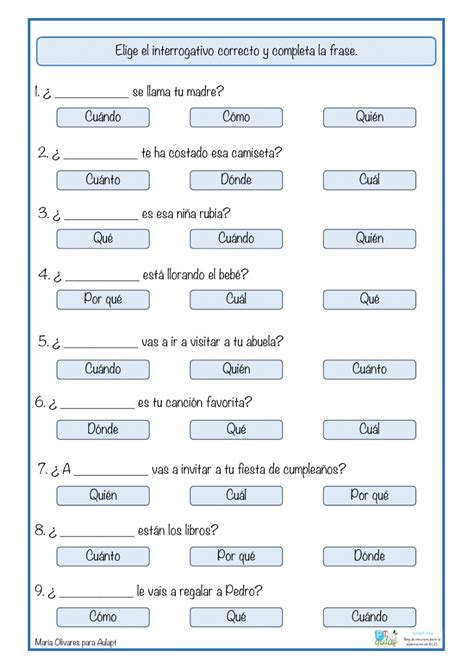 Completar Las Frases Interrogativas Worksheet