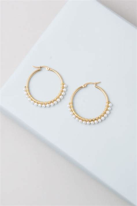 Maddie Gold And Pearl Hoop Earrings Nature Haven Boutique