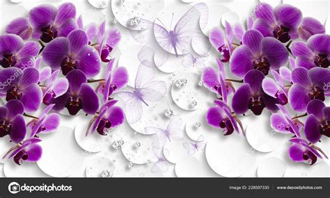 Wallpaper Orchids Butterflies White Abstract Background Celebration