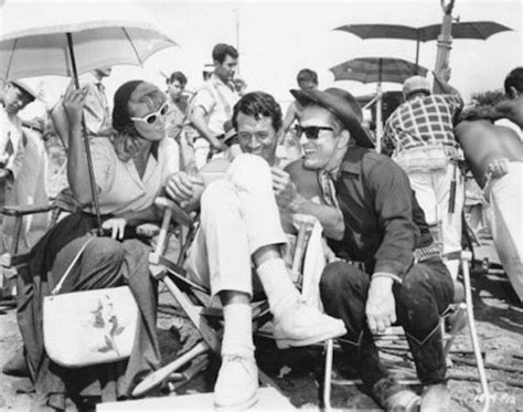Dorothy Malone Rock Hudson And Kirk Douglas On The Set Of The Last