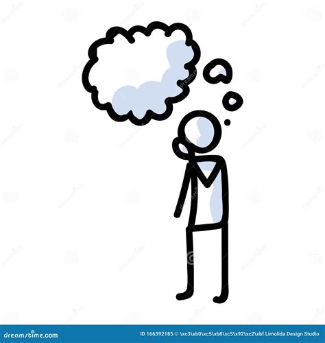 Hand Drawn Concentrating Stick Figure In Thinking Pose Concept Of