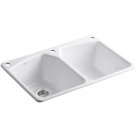 Kohler kitchen sinks drop in 33x22 single. KOHLER Tanager Drop-in Cast-Iron 33 in. 3-Hole Double Bowl ...