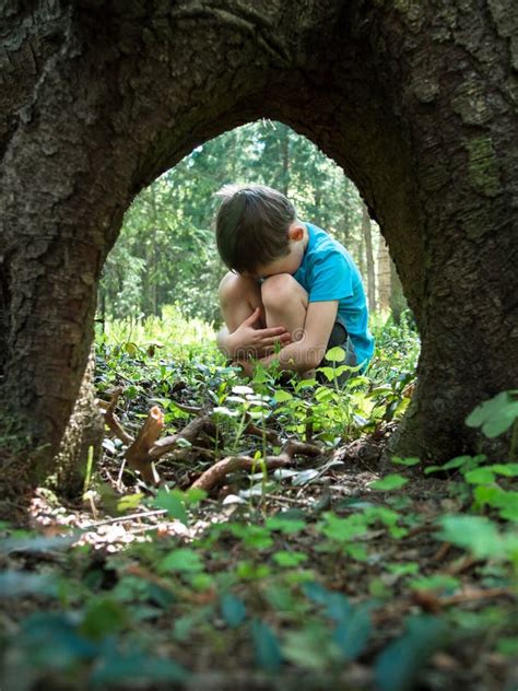 Little Boy Lost In The Woods Stock Image Image Of Male Embraced