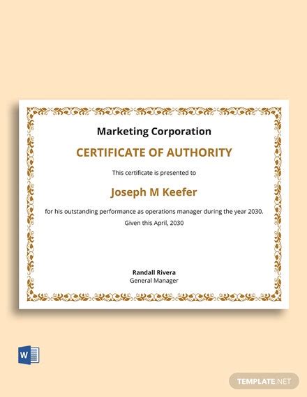 Certificate Of Authority