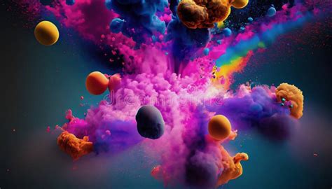 Colorful Smoke Explosion With Balloons Stock Illustration