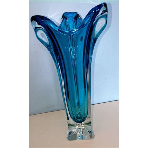 Vintage Murano Mid Century Modern Tall Blue Art Glass Vase Chairish