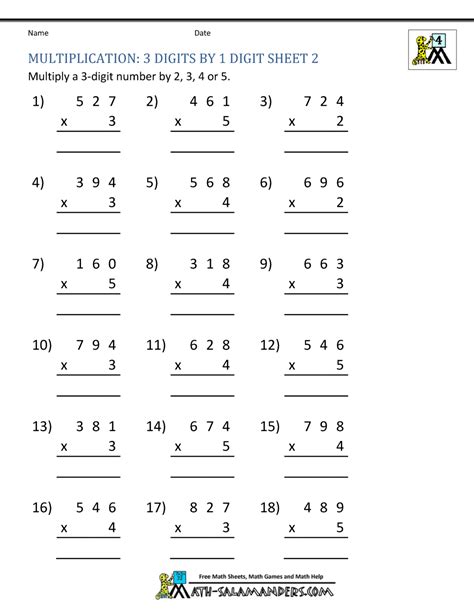 Grade 4 Maths Worksheets On Multiplication