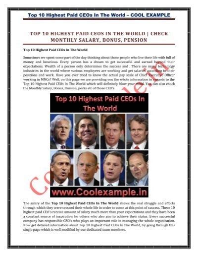 Top 10 Highest Paid Ceos In The World