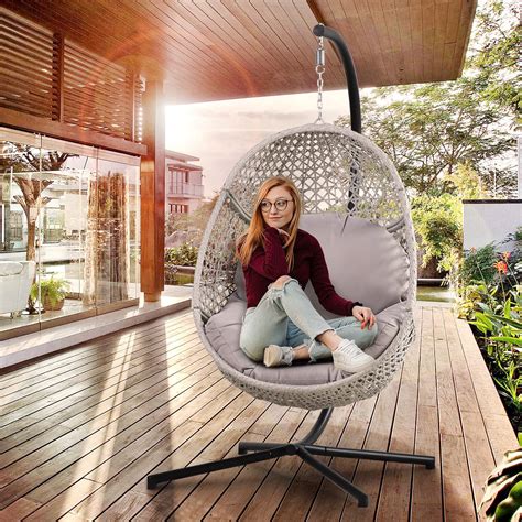 Buy Private Garden Large Hanging Egg Chair With Stand Upgraded Wicker Egg Swing Chair Outdoor