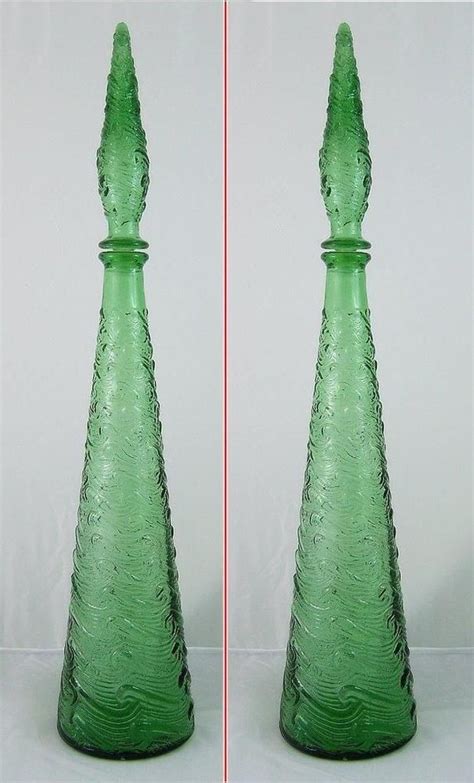 vintage italian 22 5 empoli green wavy glass genie bottle w stopper decanter glass art