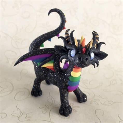 Sparkly Black Rainbow Dragon By Dragonsandbeasties Polymer Clay