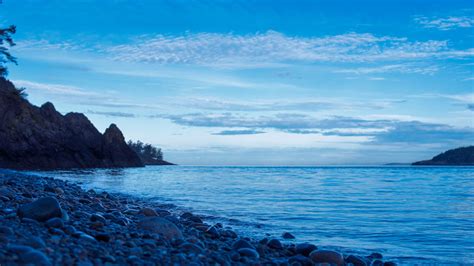 Sea Coast Stones Rocks Under Blue White Clouds Sky 4k Hd Nature
