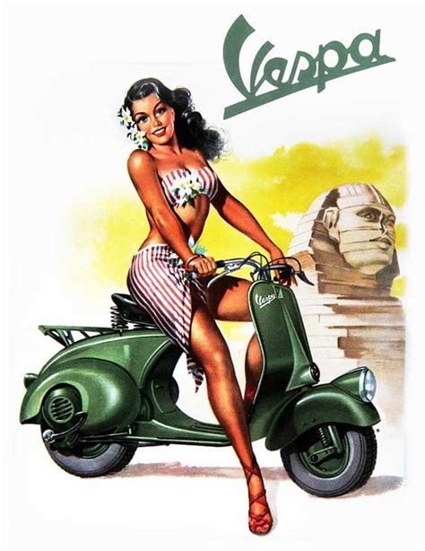 Vespa Vintage Pinup Girl Quality Canvas Print Retro Scooter Poster