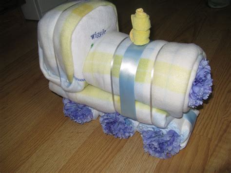 Train Diaper Cake Made With 3 Swaddling Blankets 1 Jumbo Pack Size 1