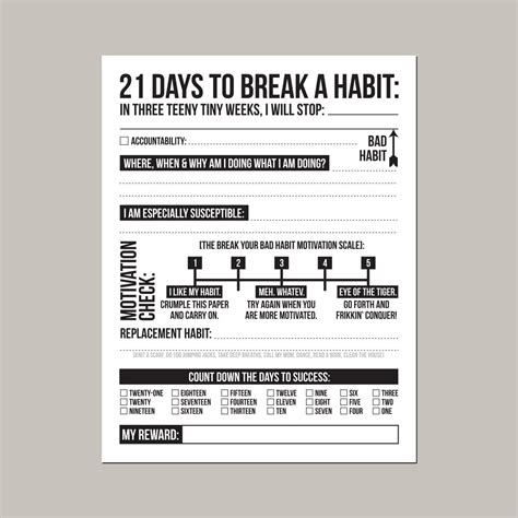 21 days to break a bad habit printable pdf sheet etsy