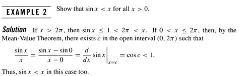 real analysis - Using mean value theorem to show that $\sin x\lt x ...