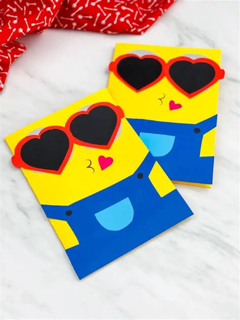 Cut out a rectangle of patterned paper slightly smaller than the front of your blank card. Minion Valentine Card Craft Free Template | Valentine ...