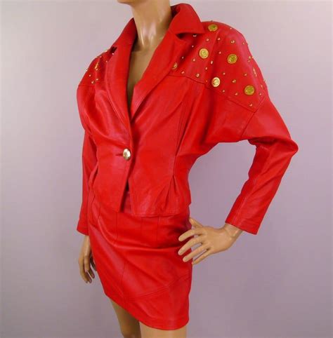 Red Leather Skirt Vintage Dashiki Studded Jacket
