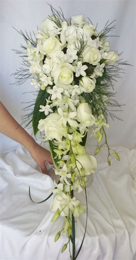 All White Cascading Bridal Bouquet Bridal Bouquet Flowers Flower