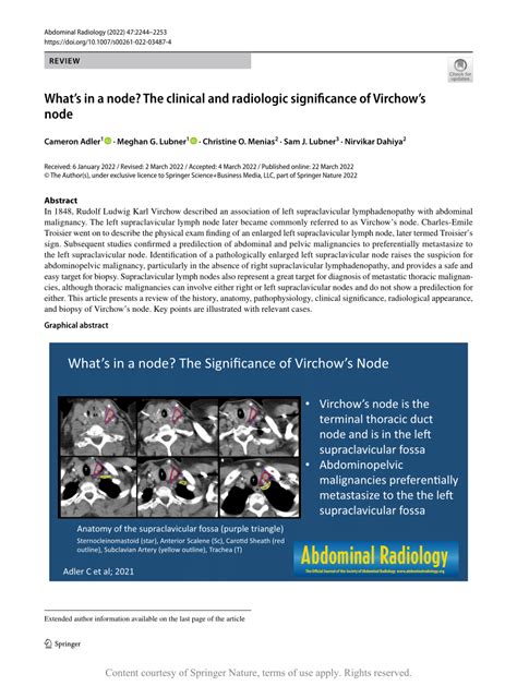 Whats In A Node The Clinical And Radiologic Significance Of Virchows