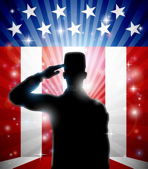 Patriotic Soldier Saluting Front American Flag Stock Illustrations 44