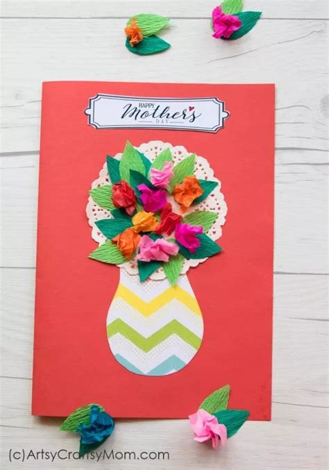 Crumpled Paper Flower Mothers Day Card Paper Crafts For Kids Flower