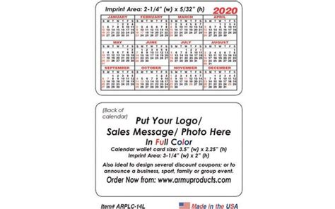 2020 Calendar Wallet Cards And Business Card Magnets By Armu Products