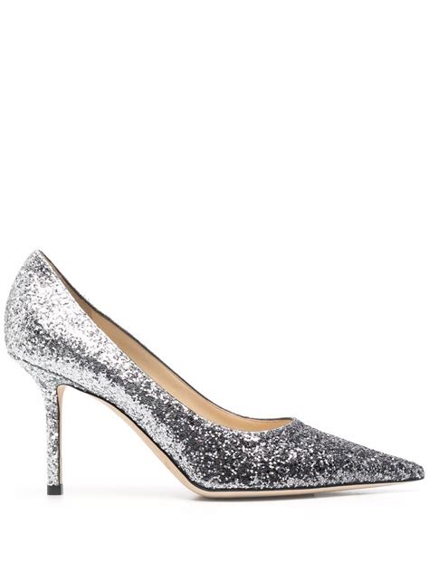 Jimmy Choo Glitter Detail Pointed Toe Pumps In Silber Modesens
