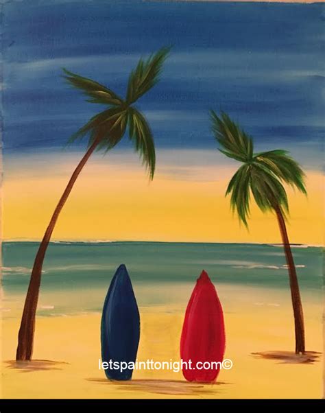 Surfs Up Simple Acrylic Painting On Canvas Of Surfboards And The