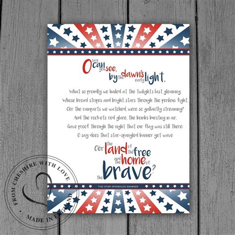 The Star Spangled Banner Lyrics Printable Printable Word Searches