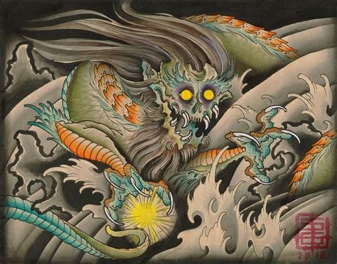 Oni Dragon By Samuel Gosson Japanese Asian Tattoo Canvas Art Print