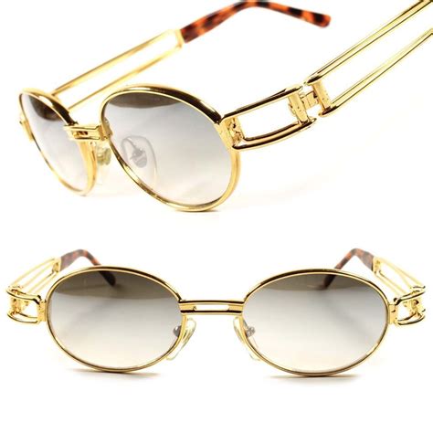 Gold Classic Old Cool Vintage Retro Mens Womens Oval Round Sunglasses Frame Vintage Gold Frame