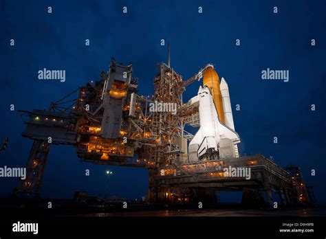 Night View Of Space Shuttle Atlantis On The Launch Pad At Kennedy Space