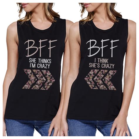 Bff Floral Crazy Bff Matching Tank Tops Womens Black Funny Ts