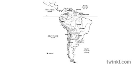 South America Map Black And White Ilustración Twinkl