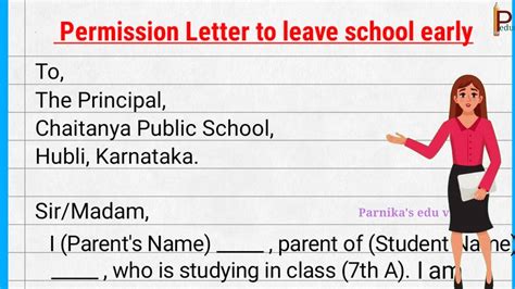 Write A Letter To The Principal Asking Permission To Leave School Early