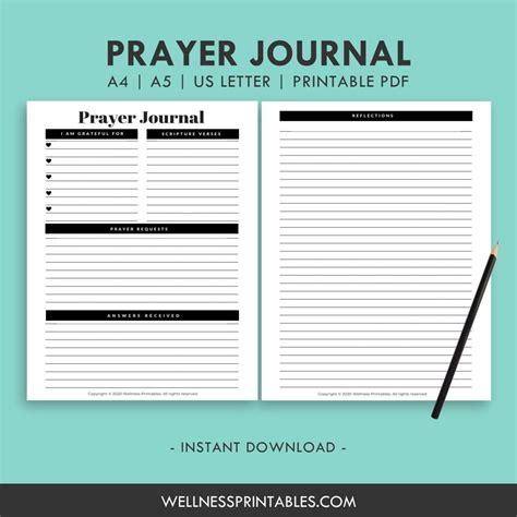 Prayer Journal Printable Planner Insert Wellness Printables
