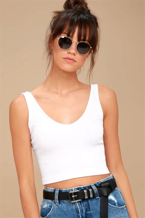 Solid Rib White Cropped Tank Top White Crop Top Tank Short Hair Styles Long Hair Styles