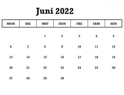 Kalender Juni 2022 Vorlage Druckbarer 2021 Kalender