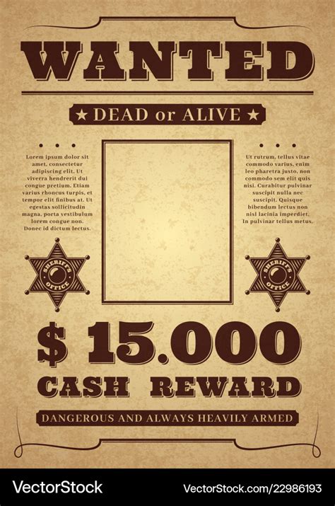 Wanted Poster Old Distressed Western Criminal Vector Image
