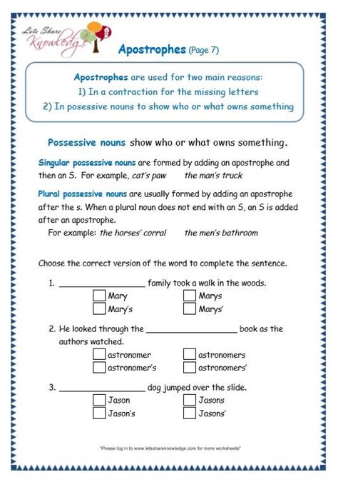 grade 3 grammar topic 31 apostrophe worksheets lets share knowledge