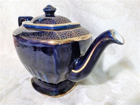 Hall Vintage 6 Cup Cobalt Blue Teapot With Gold Trim Made In Usa